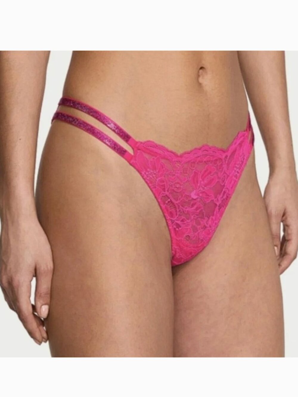 Victoria's Secret Twinkle Strap Lace Brazilian Panty (M) Pink NWT!